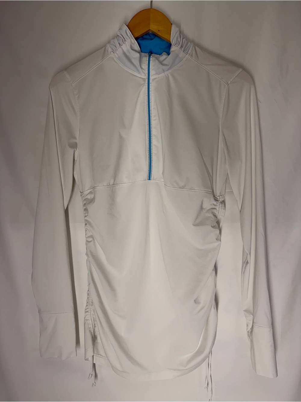 Athleta White Long-Sleeve Rash Guard with Blue Zip